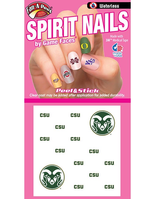 Colorado State University (CSU) Rams - Waterless Peel & Stick Temporary Fingernail  Tattoos - 12 Fingernail Tattoos & 2 Spirit Tattoos - Fanapeel