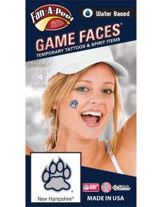 C-296-R_Fr - University of New Hampshire (UNH) Wildcats - Water Based Temporary Spirit Tattoos - 4-Piece - Blue/Silver Paw Print