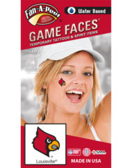 CB-200-R_Fr - University of Louisville (U of L) Cardinals - Water Based Temporary Spirit Tattoos - 4-Piece - Red Louie Bird Head Logo
