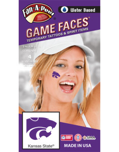 CB-92-R_Fr - Kansas State University (KSU) Wildcats - Water Based Temporary Spirit Tattoos - 4-Piece - Purple Willie Cat Head Logo