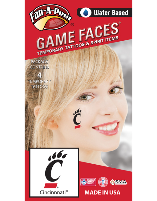 CF-133_Fr - University of Cincinnati (UC) Bearcats - Water Based Temporary Spirit Tattoos - 4-Piece - Black C Paw Logo