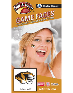 CF-96-R_Fr - University of Missouri (MU) Tigers - Water Based Temporary Spirit Tattoos - 4-Piece - Black/Gold Truman Tiger Head Logo