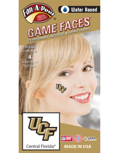 CH-199_Fr - University of Central Florida (UCF) Knights - Water Based Temporary Spirit Tattoos - 4-Piece - Gold/Black UCF Logo