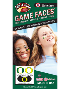 CP-62-R_Fr - University of Oregon (UO) Ducks - Waterless Peel & Stick Temporary Tattoos - 12-Piece Combo - 4 Green O Logo & 4 Yellow O Logo Spirit Tattoos & 4 Yellow O Logo on Black Eye Strips