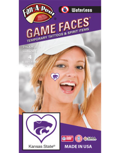 W-C-HRT-92-R_Fr - Kansas State University (KSU) Wildcats - Waterless Peel & Stick Temporary Spirit Tattoos - 4-Piece - Purple Willie Cat Head Logo in Heart