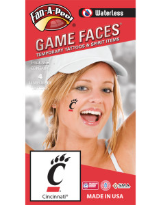 W-CF-133_Fr - University of Cincinnati (UC) Bearcats - Waterless Peel & Stick Temporary Spirit Tattoos - 4-Piece - Black C Paw Logo