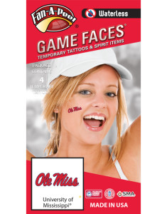 W-CF-30_Fr - University of Mississippi (Ole Miss) Rebels - Waterless Peel & Stick Temporary Spirit Tattoos - 4-Piece - Red/Navy Blue Ole Miss