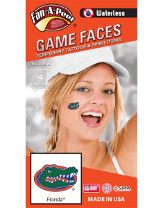 W-CS-14_Fr - University of Florida (UF) Gators - Waterless Peel & Stick Temporary Spirit Tattoos - 4-Piece - Green/Orange/Blue Gator Head Oval